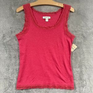Vintage Y2K Coldwater Creek Ribbed Lace Tank Top Cotton Stretch NEW Sz Small